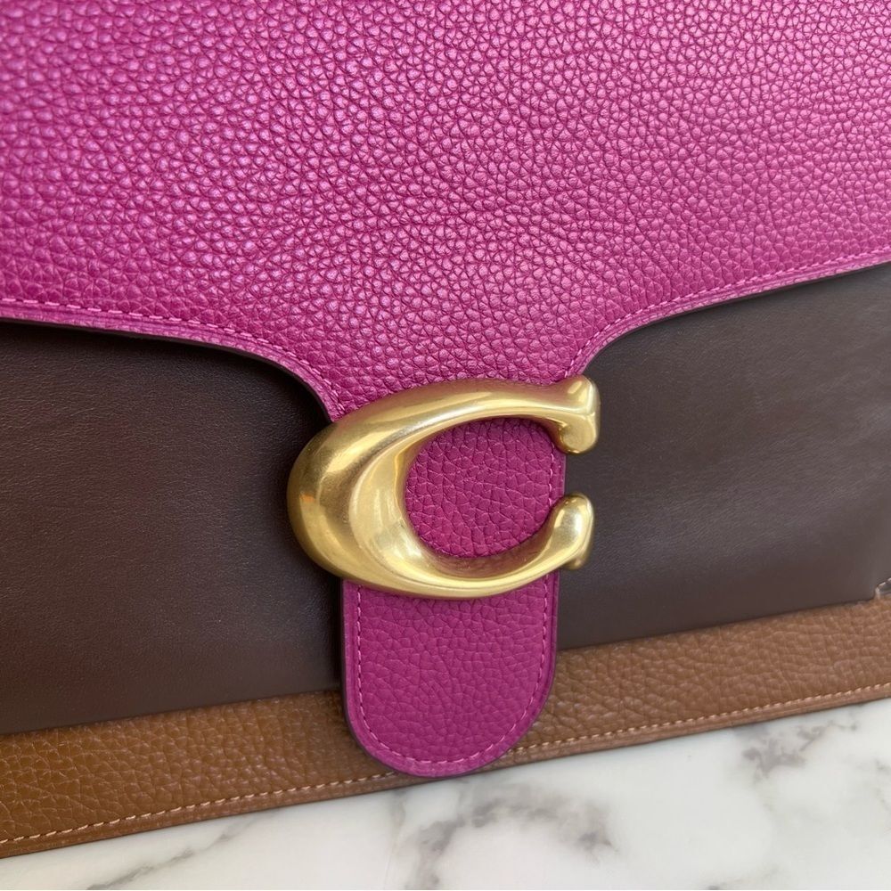 COACH Tabby Shoulder Bag In Colorblock Hibiscus Pink Brown Brass Crossbody 76106 - Picture 8 of 16